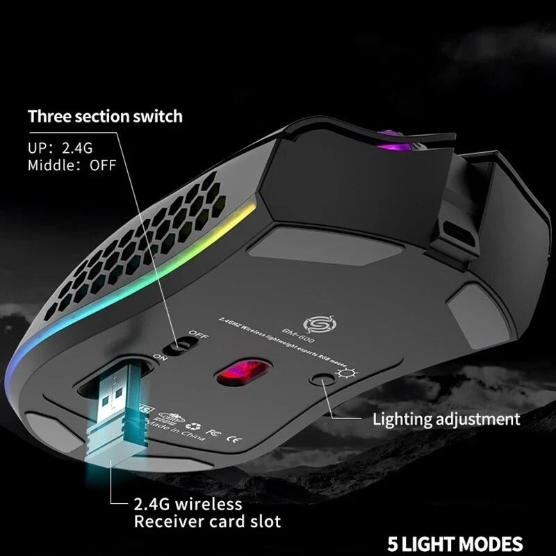 BM600 Rechargeable Wireless RGB Gaming Mouse for PC